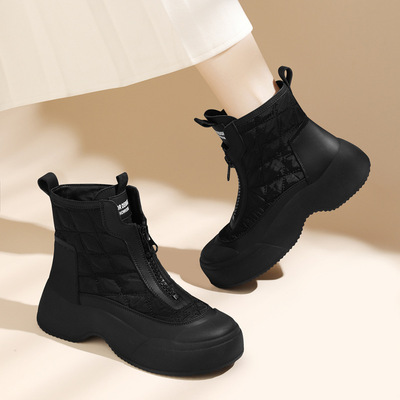 真皮时尚马丁靴女2025秋新款百搭厚底短靴软底小个子休闲靴子