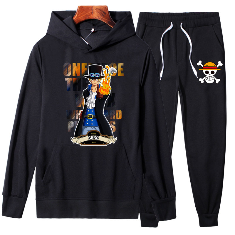 YD66 P70动漫海贼王路飞衣服中大童男孩连帽卫衣春秋季小脚裤套装图片