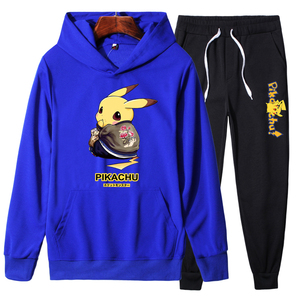YD104 P70 皮卡丘卫衣男连帽一套衣服帅气男孩春秋季休闲套装外套图片