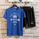 运动套装男士夏季2021新款潮流t恤短袖五分裤两件套速干衣服P26，男装T恤，星座414A（原B215）