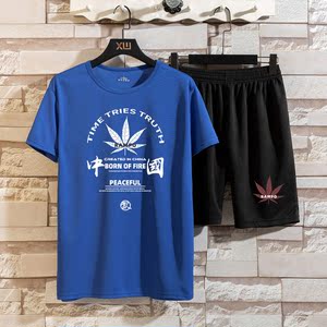 运动套装男士夏季2021新款潮流t恤短袖五分裤两件套速干衣服P26图片