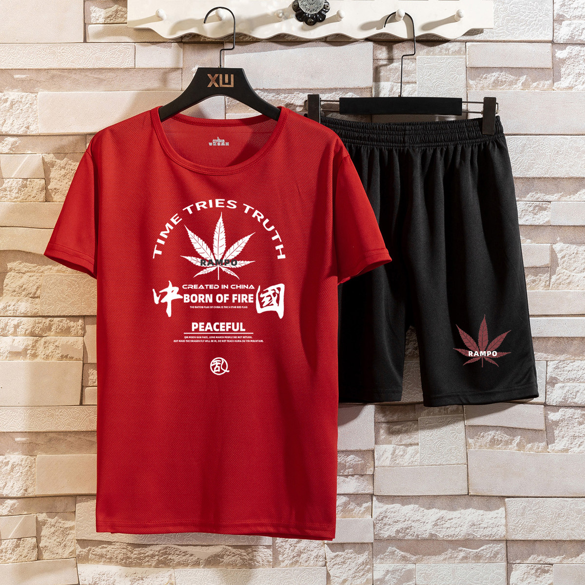 运动套装男士夏季2021新款潮流t恤短袖五分裤两件套速干衣服P26,男装T恤,星座414A（原B215）
