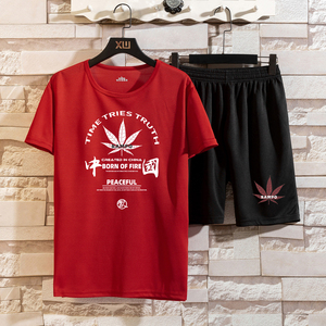 运动套装男士夏季2021新款潮流t恤短袖五分裤两件套速干衣服P26图片
