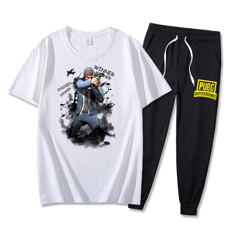 短袖t恤男2021夏季两件套衣服半袖青少年潮流七分裤休闲套装P45,男装T恤,星座414A（原B215）