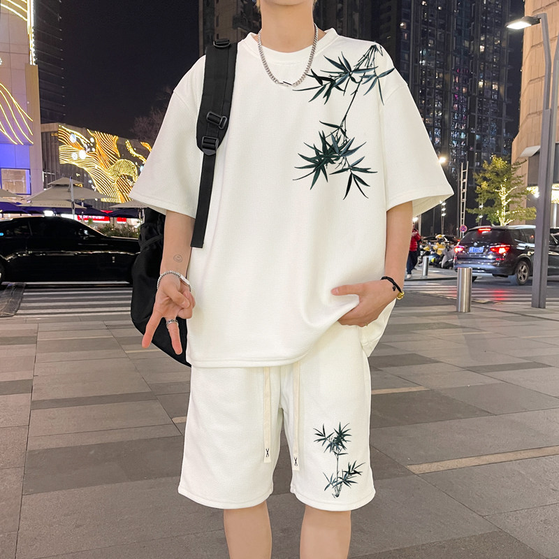 ZT65*P48华夫格风运动套装男士夏季新款潮牌T恤五分裤两件套,男装T恤,星座414A（原B215）