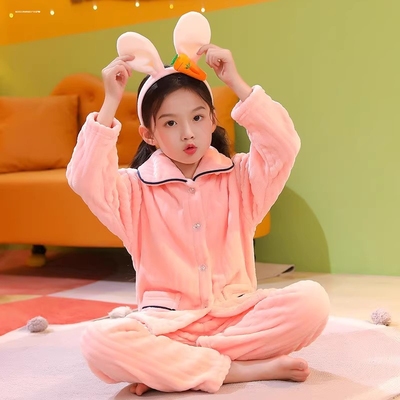 韩版冬季亲子装家居服法兰绒半边