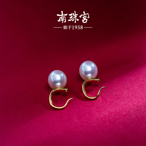 南珠宫新款大地精灵水滴型S925银淡水珍珠耳环耳钩时尚E008SD-J