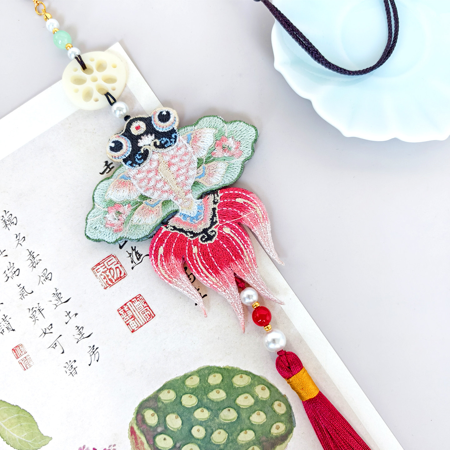 古风刺绣锦鲤汉服压襟挂件流苏