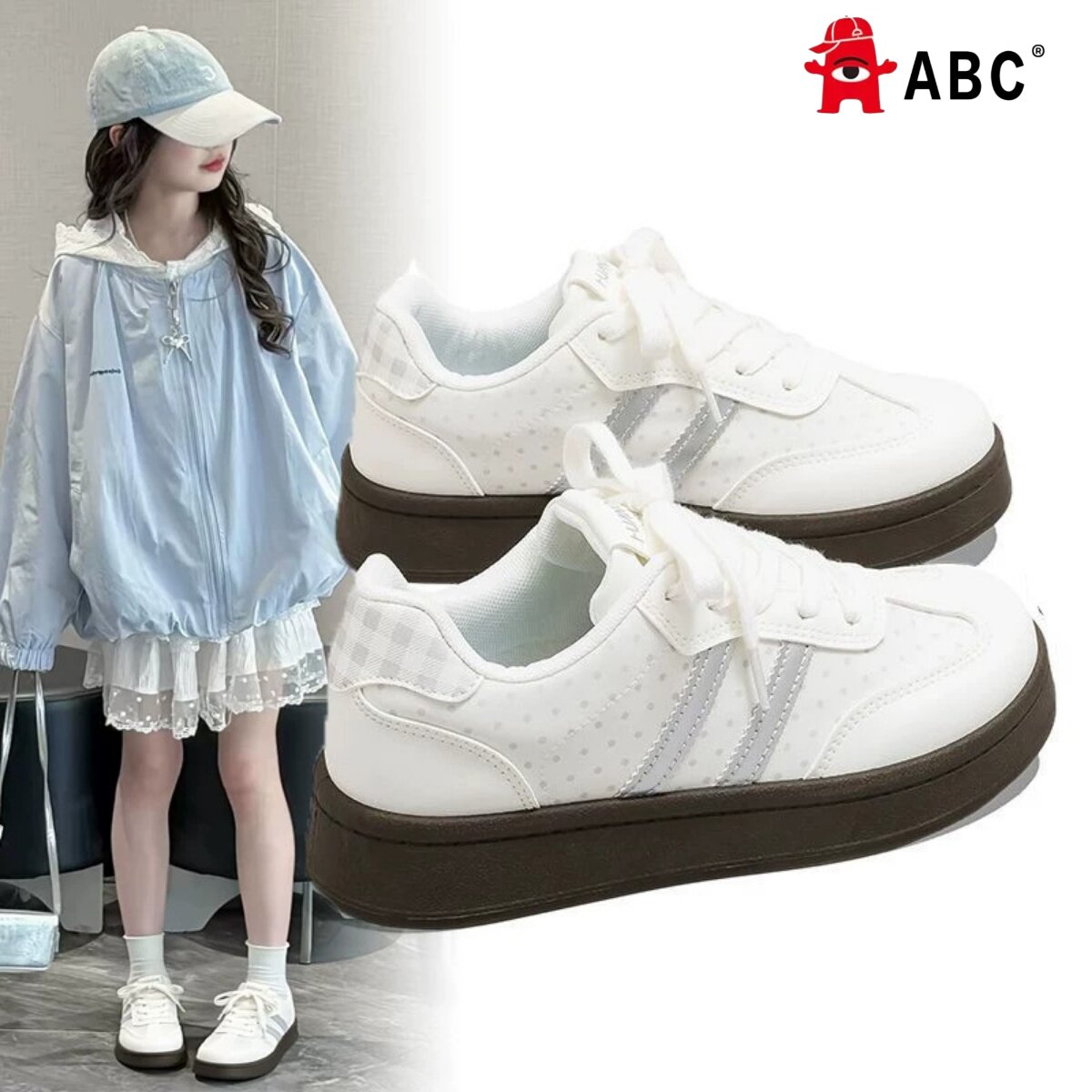 ABC女童鞋子儿童德训鞋2026秋季新款好看轻便学生小白鞋运动鞋子