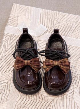 ABC真皮女童小皮鞋公主风2026新款儿童乐福鞋春季女孩平底鞋黑色