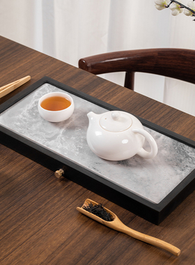 乌金石茶盘家用干泡茶台带排水蓄功夫茶具茶海小型茶托盘新款2024