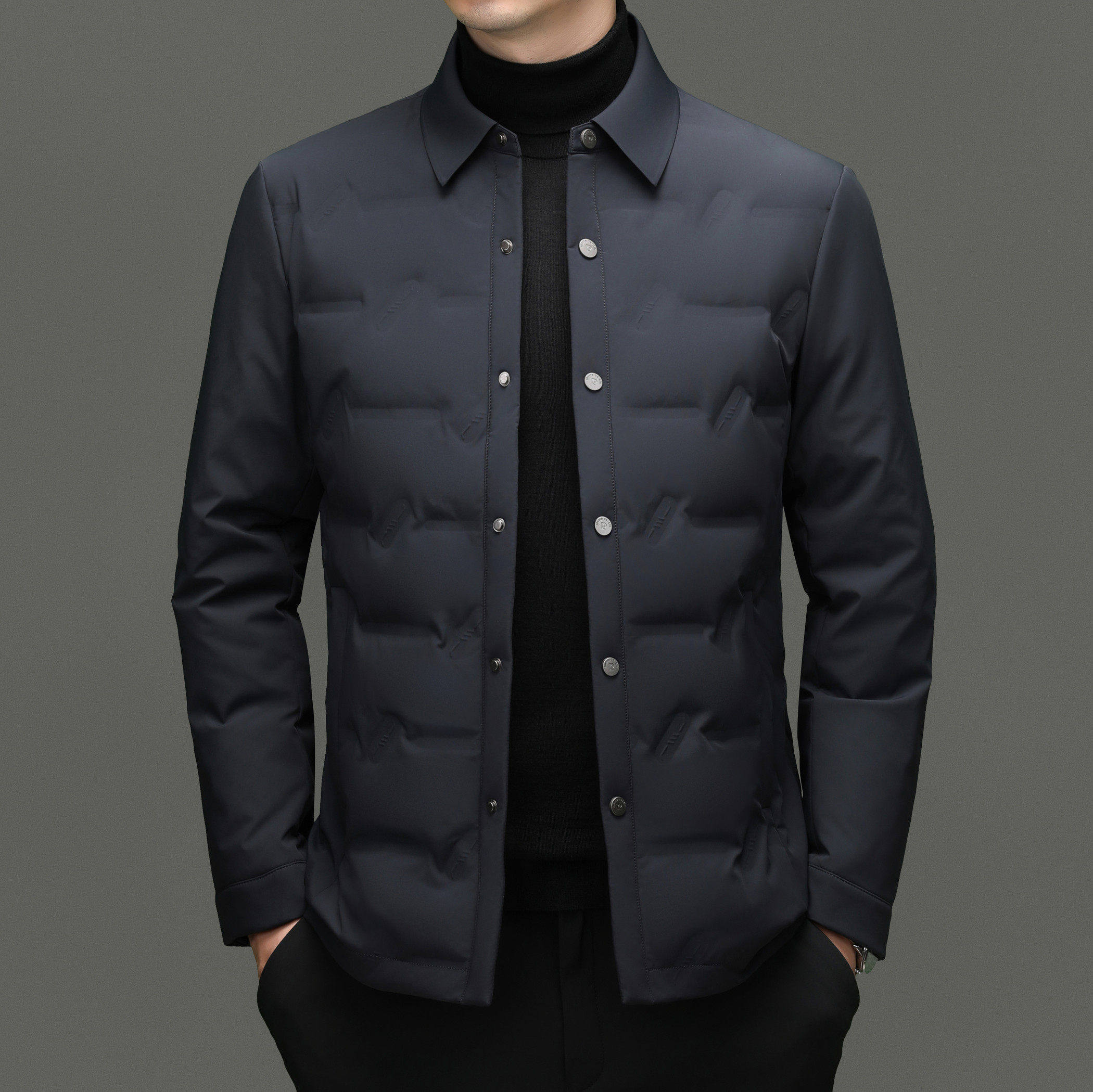 皮尔卡丹白鹅绒轻薄羽绒服男冬季新款翻领商务休闲保暖夹克外套男