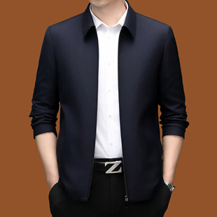 狄斯仑新款高档绵羊毛夹克男商务休闲领导干部公务行政桑蚕丝外套