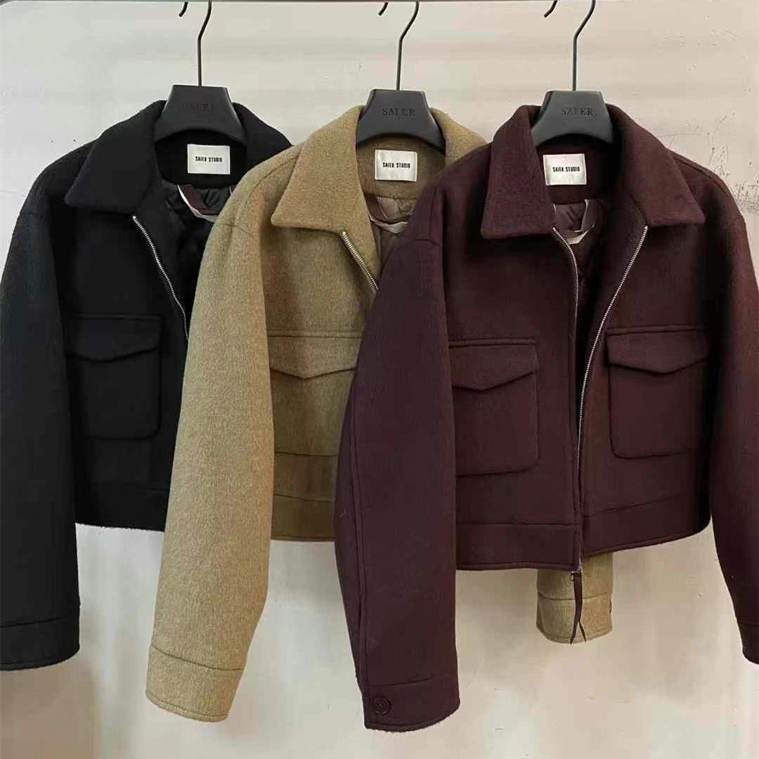 羊毛外套翻领毛呢上衣女短款夹克