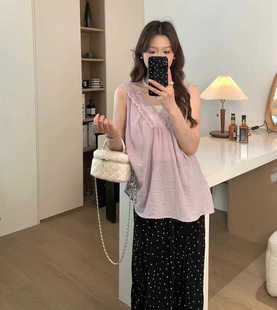 换季特价处理 manshu 天丝v领吊带小背心无袖中式蕾丝边上衣