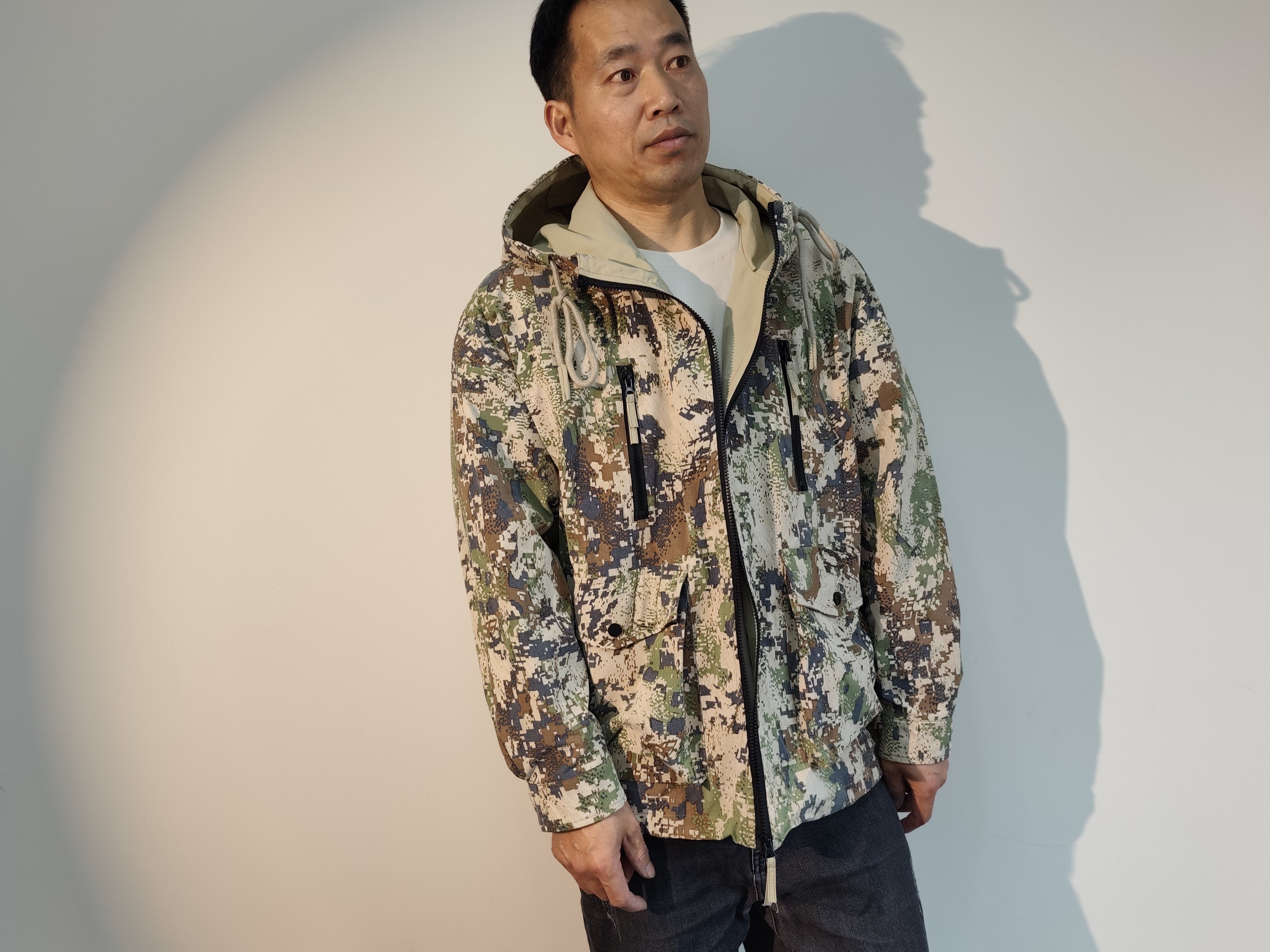 LANGRAN原创设计新款男装冲锋衣迷彩服外套宽松大码男女春款登山