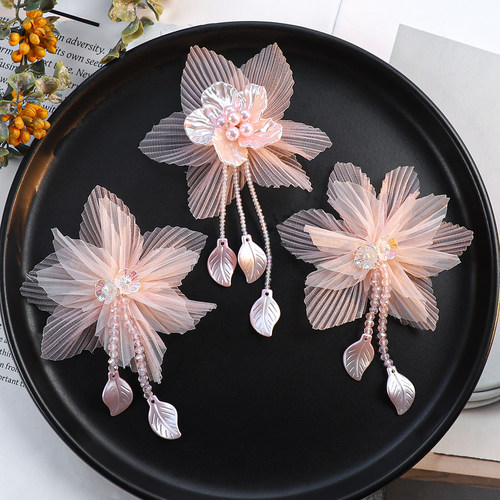 欧根纱粉色花朵串珠DIY配件