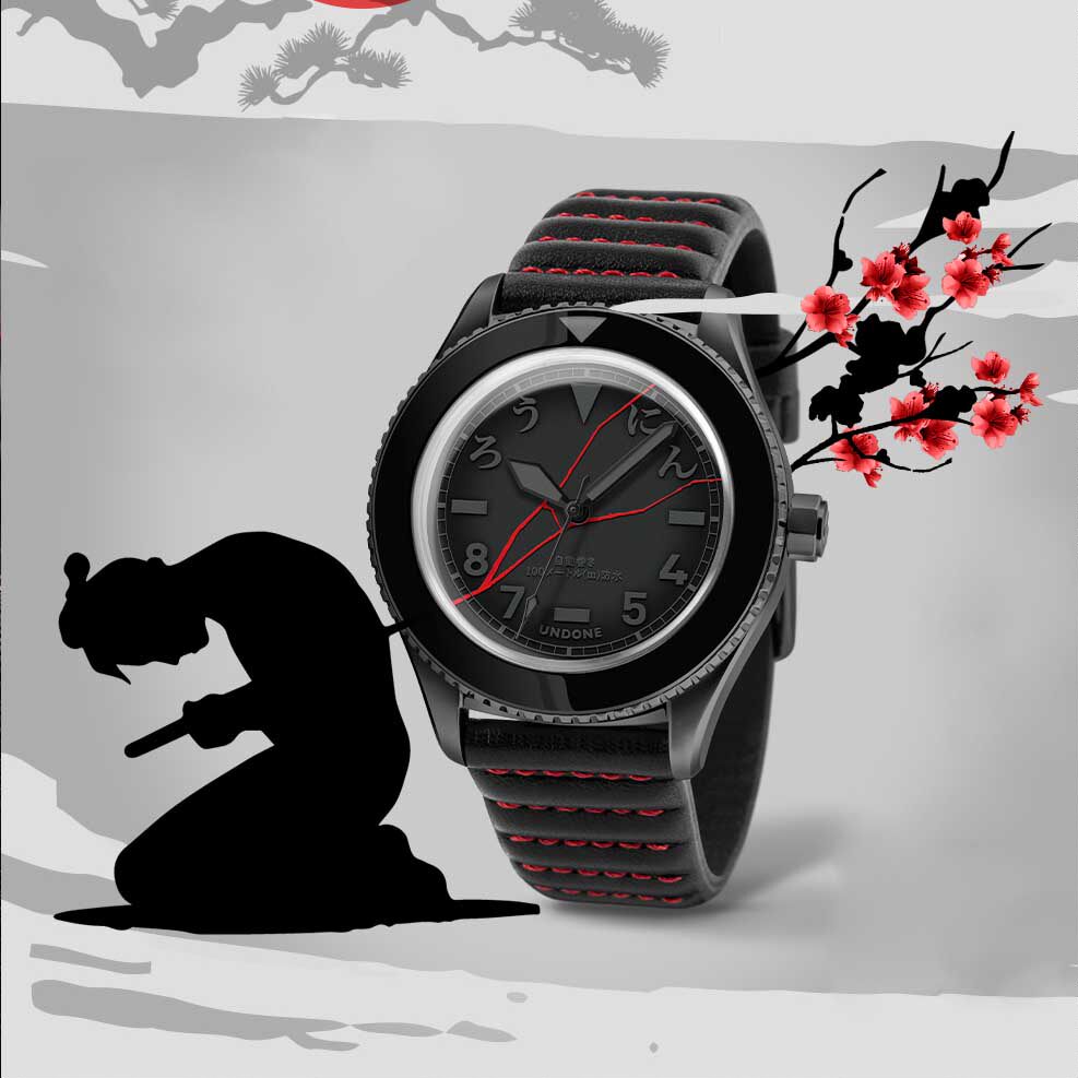 代购UNDONE Ronin夜光个性不锈钢黑色透底浪人闪电侠自动机械男表