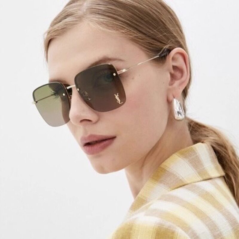 正品Saint Laurent圣罗兰YSL太阳眼镜时尚logo金色眼镜架女士墨镜