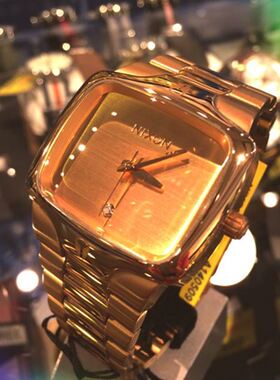 代购nixon尼克松小金表简约方形钢带防水时尚情侣男女手表A140509