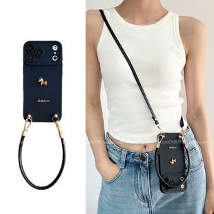 ins小众简约高级感黑色立体小金马华为mate80/70/60手机壳pura80全包p70斜挎背带手提绳nova15/14/13畅享80女