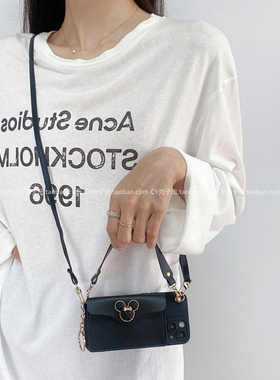 黑色小香风米妮零钱卡包适用荣耀200/100手机壳90/8070pro斜挎绳magic6高级感x60i全包防摔x50畅玩40plus硅胶