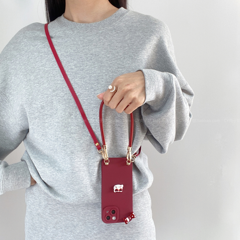 安可拉红可爱甜美蝴蝶结KT猫适用OPPOReno13手机壳12/11/9斜挎带挂绳findx8/x7全包软壳A3女A1手提防摔保护套