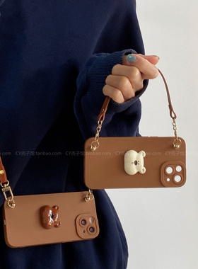 ins风高级感可爱小熊韩系适用小米15手机壳红米note1413pro斜挎可背Turbo4手提绳k80k70软civi全包防摔保护套