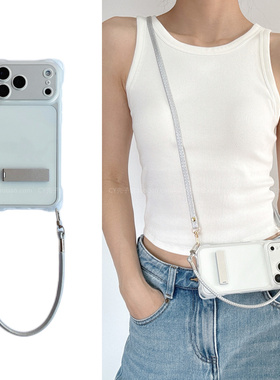 INS风原创四角挂孔支架透明壳适用iPhone17promax手机壳16pro斜挎式15全包边苹果13硅胶14plus手拎绳11防摔12