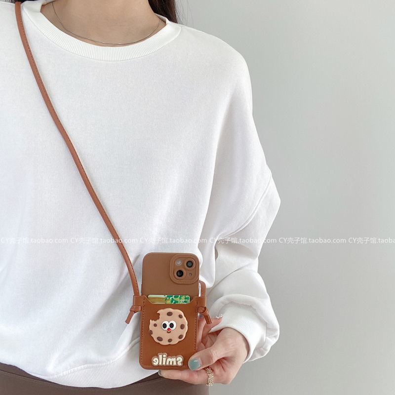 被咬了一口的饼干卡包适用小米14/13/12手机壳红米note13Pro斜挎绳12Turbo全包k70k60可爱插卡k40软civi3防摔