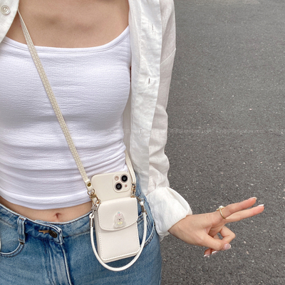 夏日白色狗狗卡包斜挎手提绳软壳