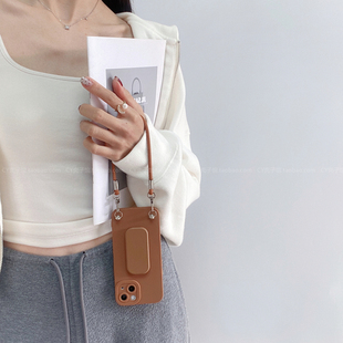 ins小众折叠支架适用小米15手机壳红米note14/13pro带挂绳Turbo4手提软壳k807060新款简约civi全包硅胶保护套