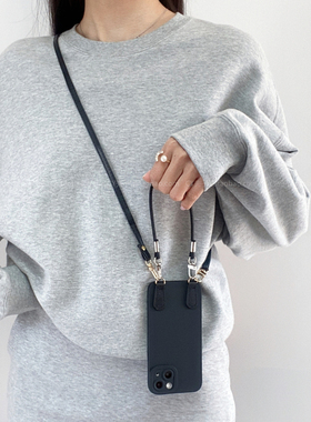 原创适用小众高级感 甜酷黑色opporeno15/14/13手机壳全包findx9x8x7斜挎背带挂绳A6A5A3pro手提k13turbo简约