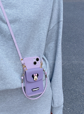 ins风温柔紫色可爱米妮卡包手机壳适用小米15红米note1314pro保护套k80k70斜挎手提绳civi5pro新款超好看软壳