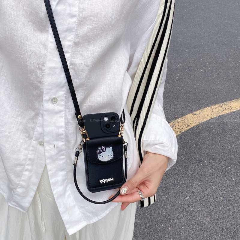 日韩ins甜酷小众黑色猫咪卡包手机壳适用荣耀400/300/200保护套magic7/6/5斜挎手提绳x50x60防丢x70i硅胶软壳