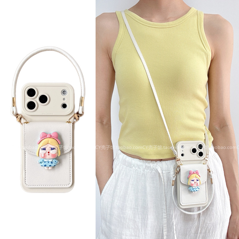 夏日白色可爱哭娃爱丽丝卡包适用华为mate80/70/60手机壳pura80斜挎可背带挂绳p70卡通nova15/14女畅享90plus