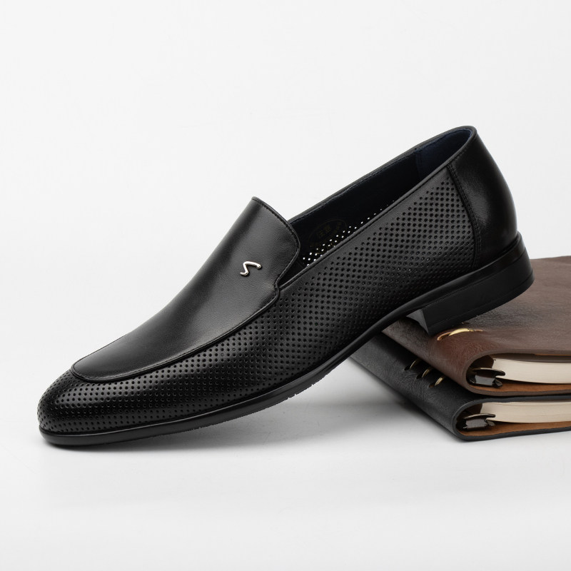 沙驰男鞋2024年夏季薄款透气商务休闲镂空套脚男士皮鞋商场同款