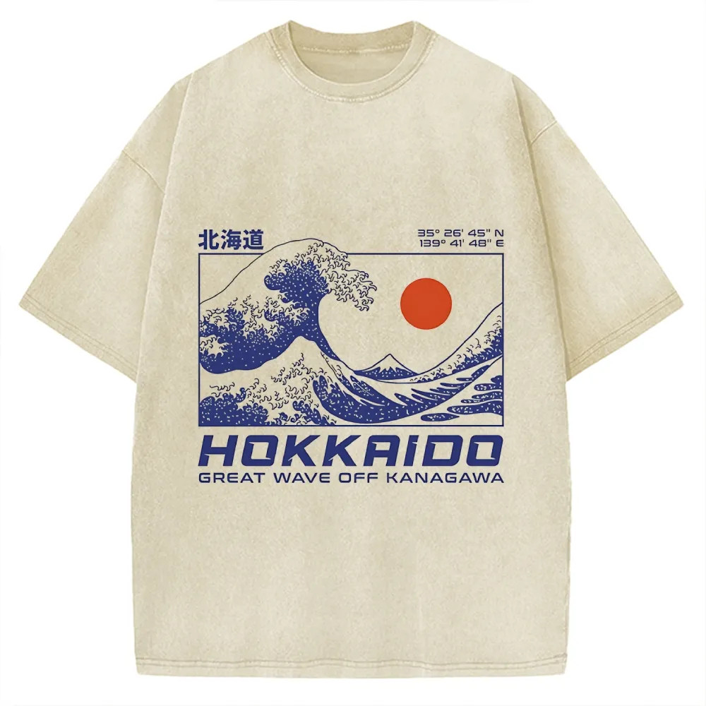 新款日本东京富士山宽松搞怪北海T恤