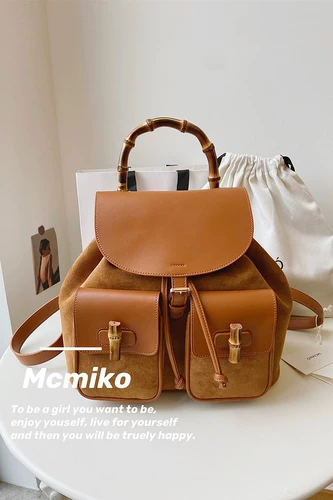 Брендовый коричневый бамбуковый рюкзак, сумка для путешествий