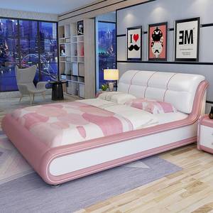 新品皮艺床真皮床1.8米双人床轻奢婚床现代简约床主卧榻榻米欧式