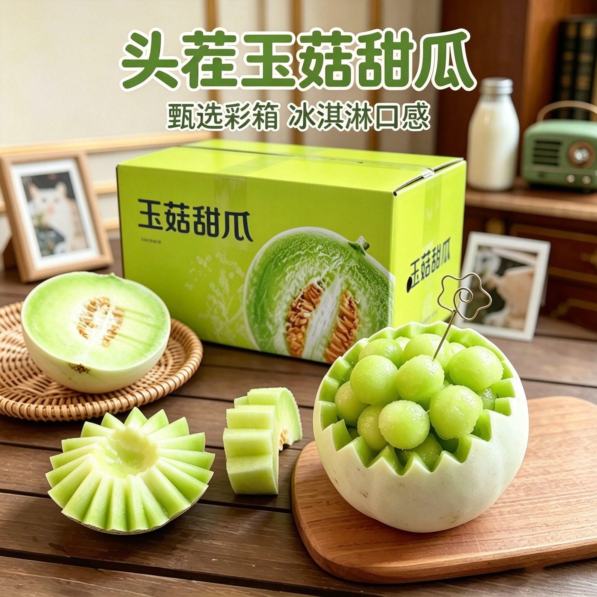 山东冰淇淋玉菇甜瓜新鲜水果当季蜜瓜小香瓜整箱网红同款清甜多汁