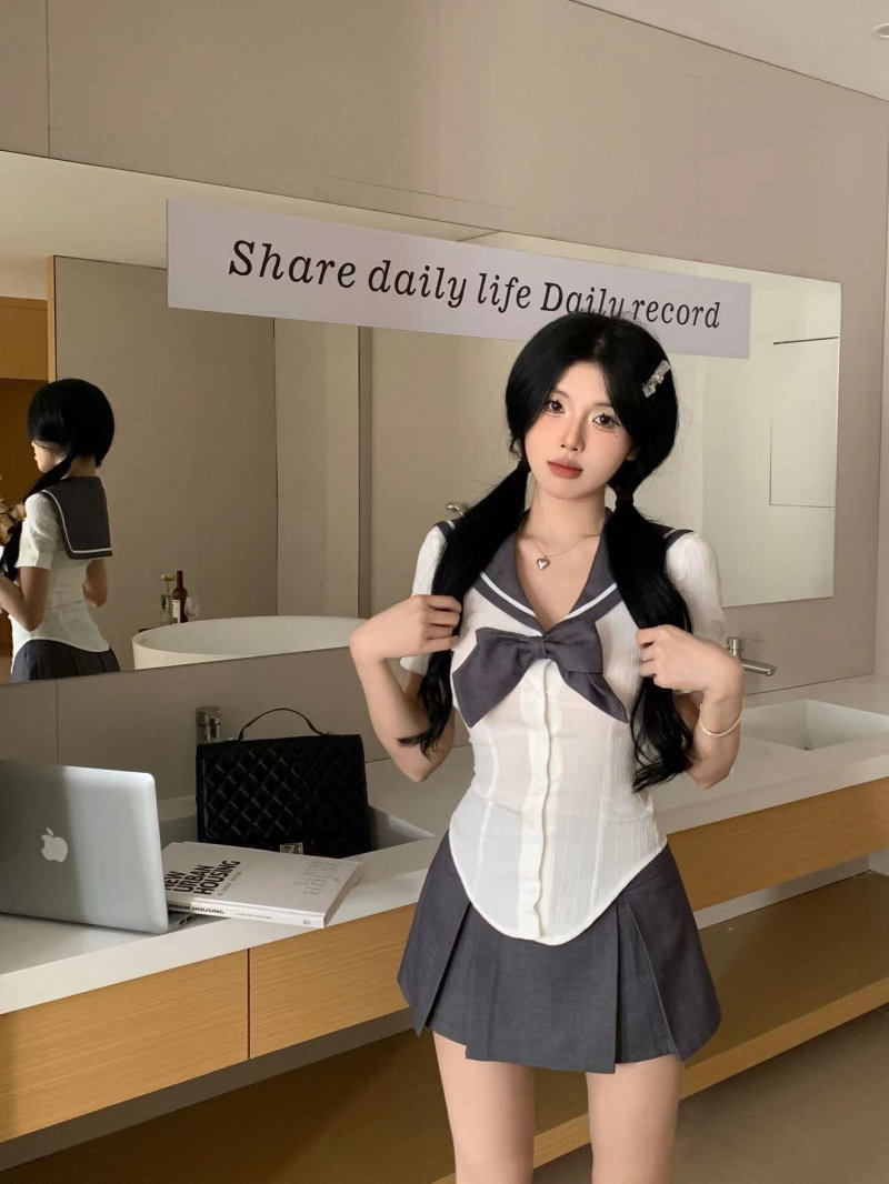 1989学院风jk制服套装女夏季新款收腰显瘦短袖衬衫高腰百褶裙