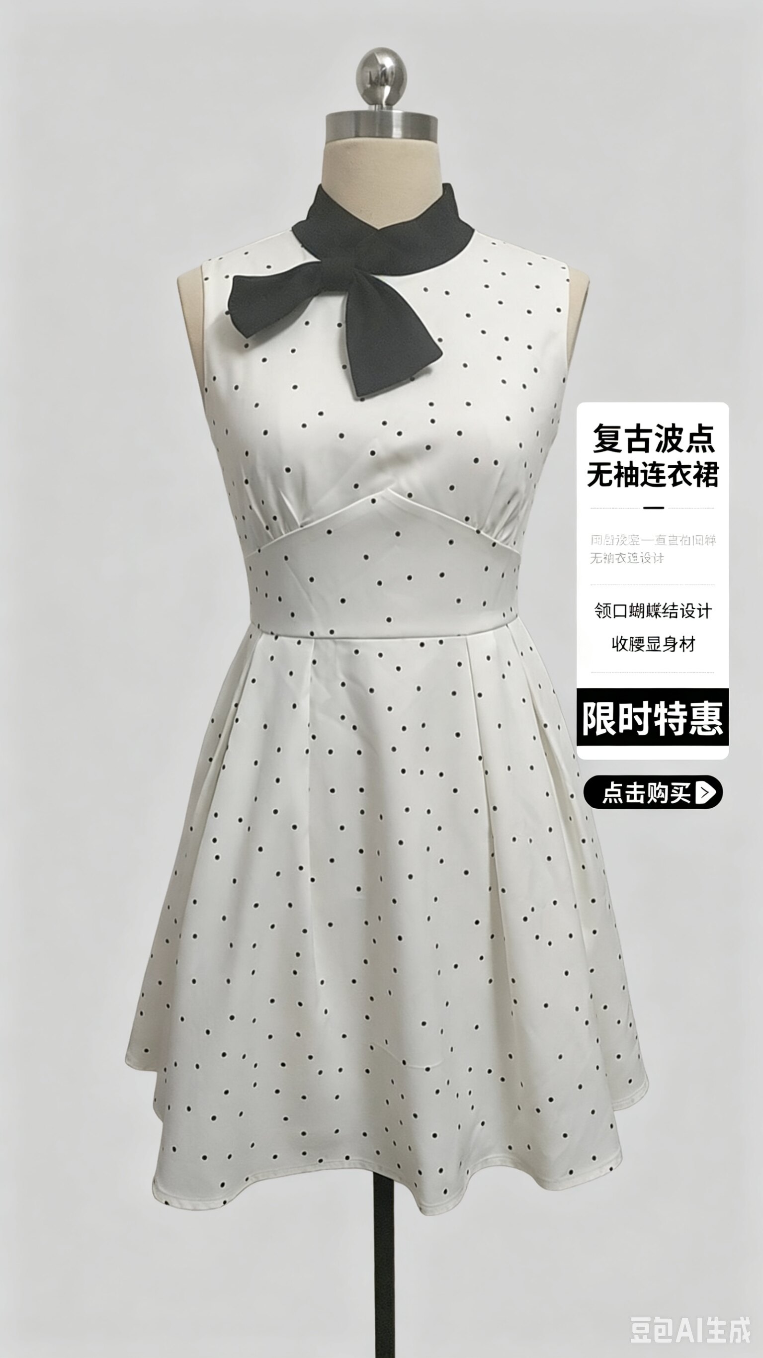 法式甜美减龄小个子波点连衣裙女夏雪纺蝴蝶结绑带气质显瘦短裙子