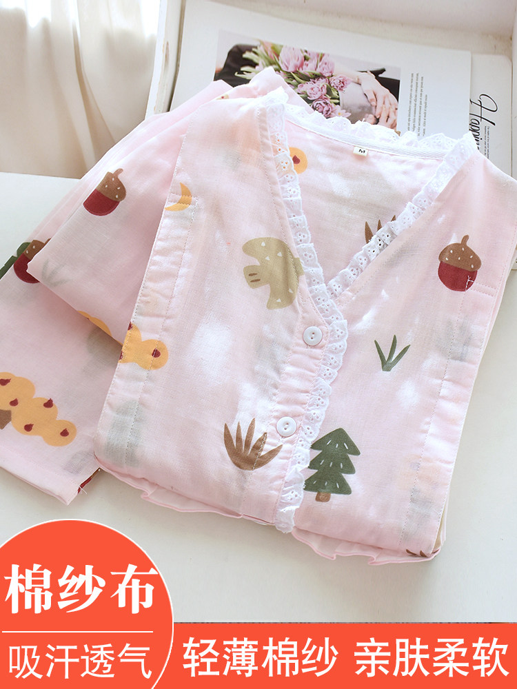 여름 수감복 봄 가을 여름 순면 거즈 출산 잠옷 얇은 단면 산후 대형 200파운드 9월 10일