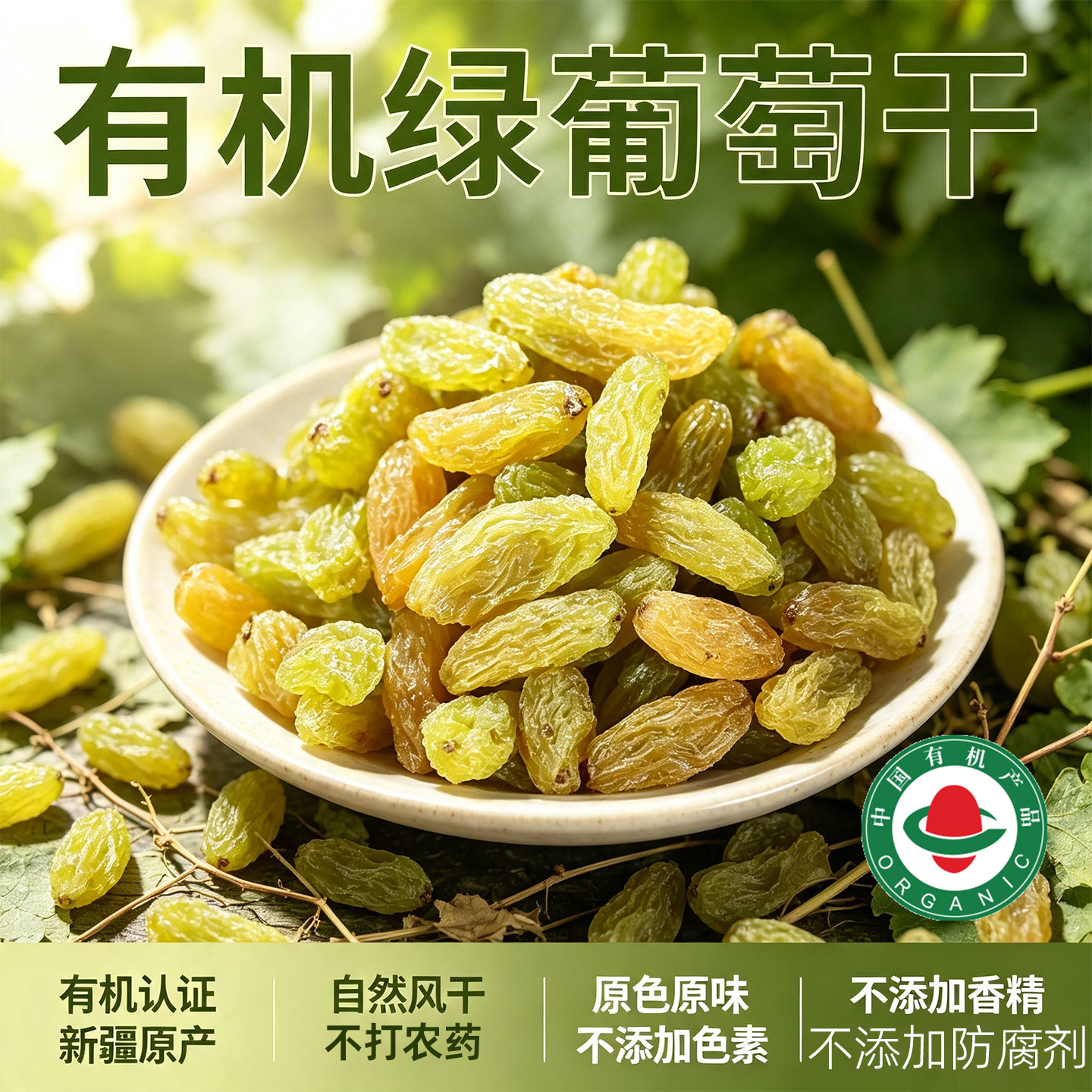新疆哈密有机绿葡萄干蓝宝石葡萄干无籽无核颗粒大免洗即食无熏硫