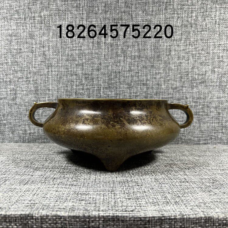 老铜香炉 老宣德炉 古董老铜器传世清代老紫铜黄铜压经炉凝静情玩