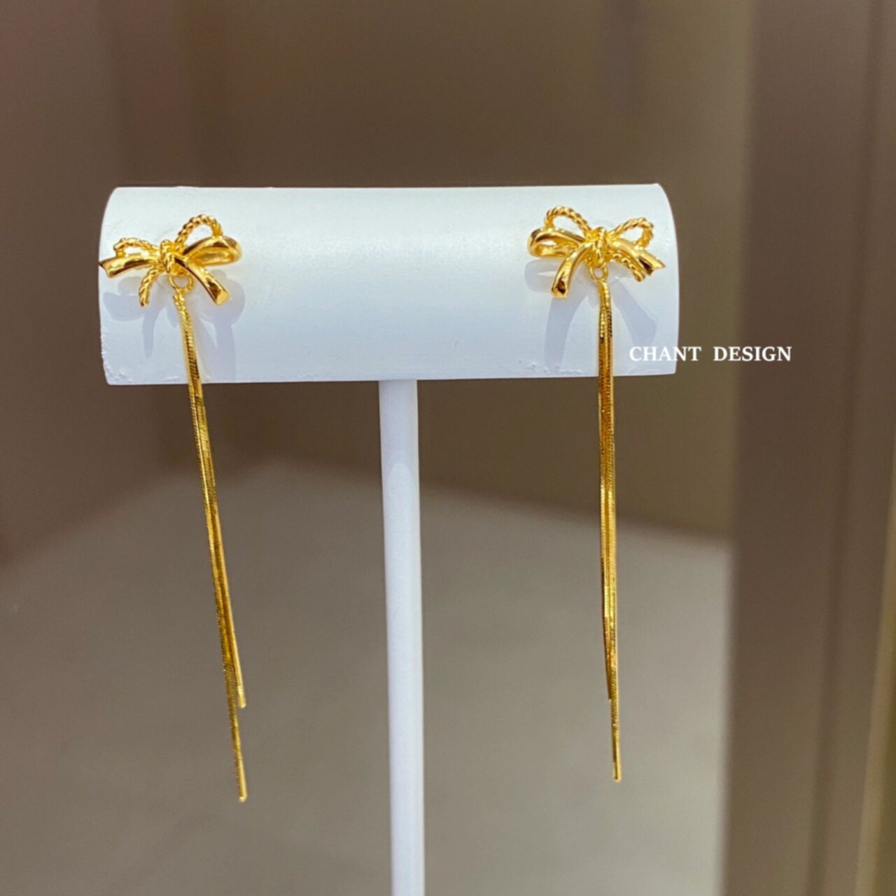 纯银镀黄金色蝴蝶结流苏耳钉女  可拆卸耳线蝴蝶耳环礼物一款多戴