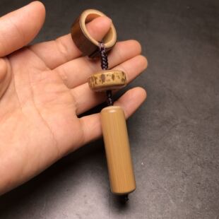 湘宅一生 老玉竹手把件配梅鹿竹面包圈老煤竹圈 玉竹把件挂件钥匙
