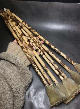 手工红湘妃白牛角痒痒挠手把件 文玩斑竹老头乐手后背抓痒神器