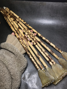 手工红湘妃白牛角痒痒挠手把件 文玩斑竹老头乐手后背抓痒神器